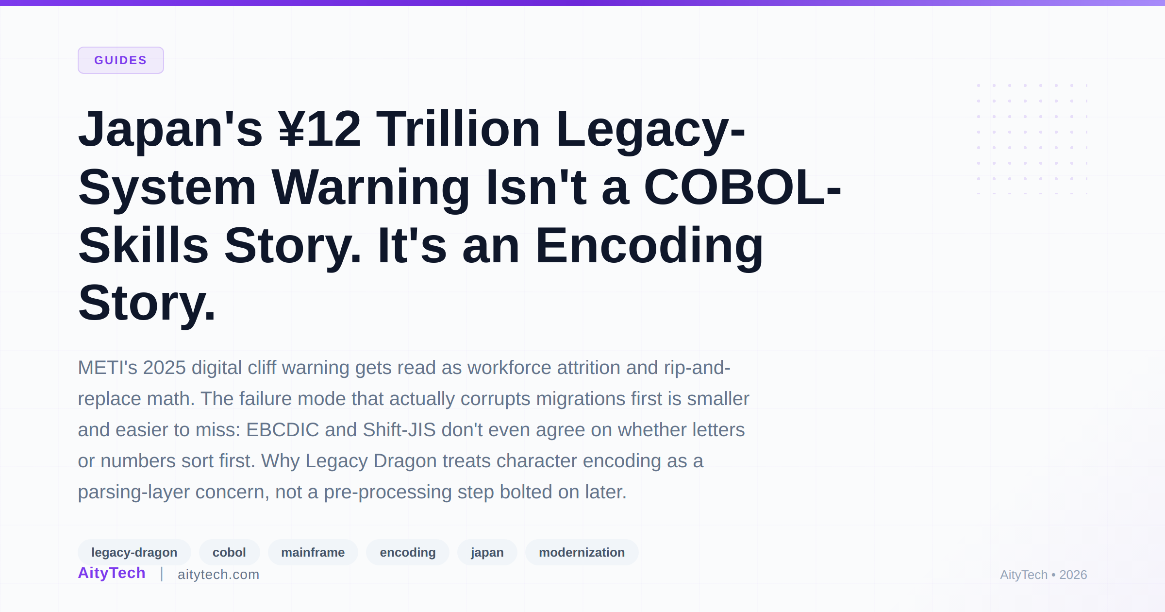 Japan's ¥12 Trillion Legacy-System Warning Isn't a COBOL-Skills Story. It's an Encoding Story.