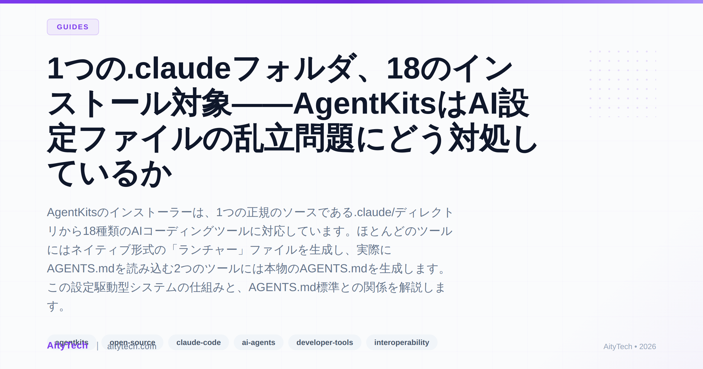 1つの.claudeフォルダ、18のインストール対象——AgentKitsはAI設定ファイルの乱立問題にどう対処しているか